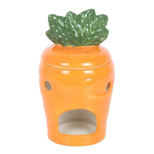 Carrot-shaped oil and wax burner with removable top for fragrance oils or wax melts