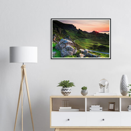 Framed print of The Quiraing on the Isle of Skye at sunset