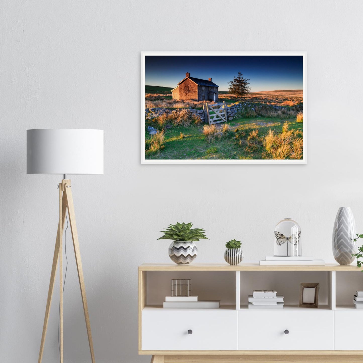 Atmospheric Dartmoor framed wall art of Nun’s Cross at dawn