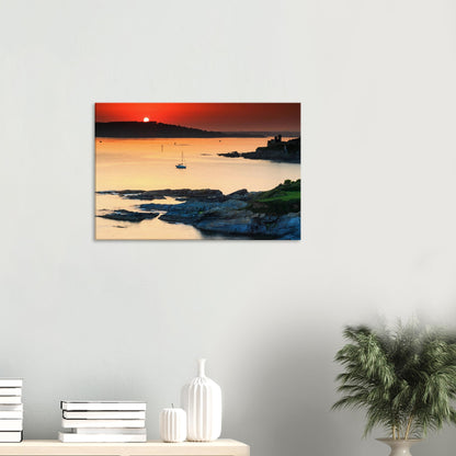 Evening view of Plymouth Sound on canvas, highlighting golden light and maritime charm.