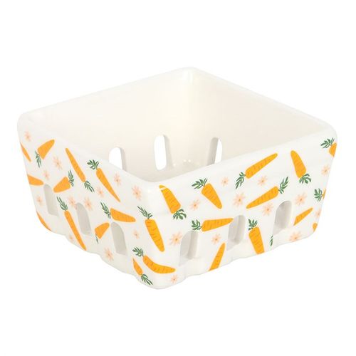 Ceramic berry basket with carrot and daisy design for kitchen storage