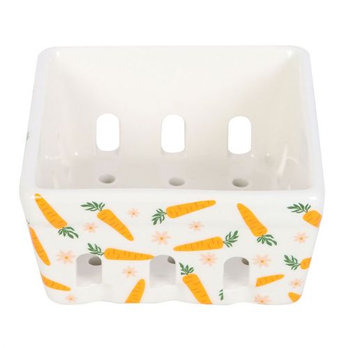 Ceramic berry basket with carrot and daisy design for kitchen storage