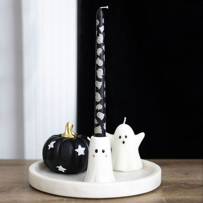 Ceramic ghost candle holder with matching printed taper candle