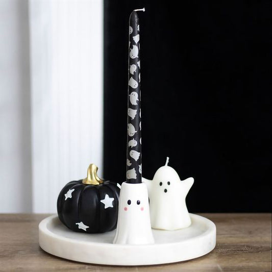 Ceramic ghost candle holder with matching printed taper candle