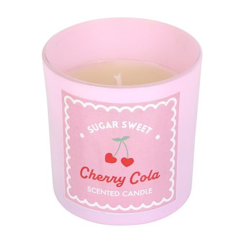 Cherry Cola Scented Candle in pink glass jar, perfect for gifting and setting a fun, romantic mood.