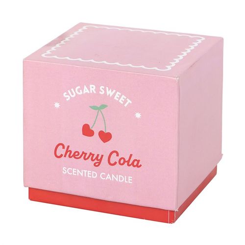 Cherry Cola Scented Candle in pink glass jar, perfect for gifting and setting a fun, romantic mood.