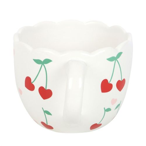 Cherry Heart Scalloped Rim Mug with playful design and elegant scalloped rim, perfect for tea time.