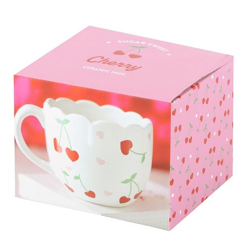 Cherry Heart Scalloped Rim Mug with playful design and elegant scalloped rim, perfect for tea time.