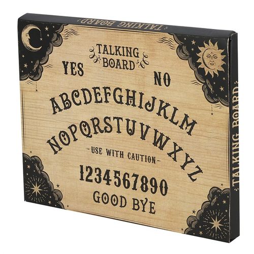 Classic-style talking board with matching planchette, designed for light-hearted spiritual readings.