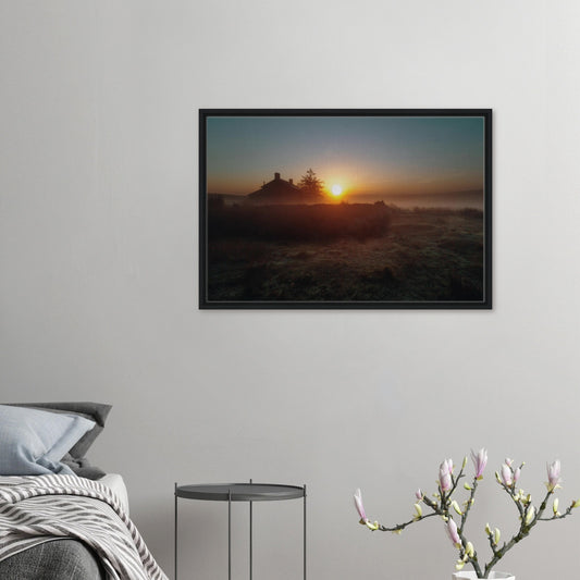 Framed canvas of Nun’s Cross Farm at sunrise on Dartmoor