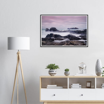 Framed print of Godrevy Lighthouse in Cornwall with misty sea