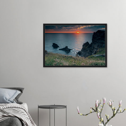 Trethevy sunset framed canvas Tintagel