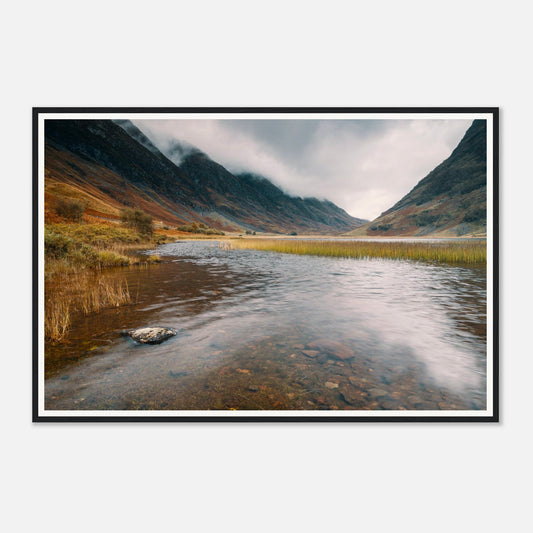 Scenic framed wall art of Loch Achtriochtan reflective waters