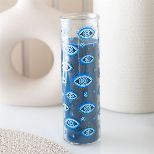 Dark blue white rose scented candle with all seeing eye design