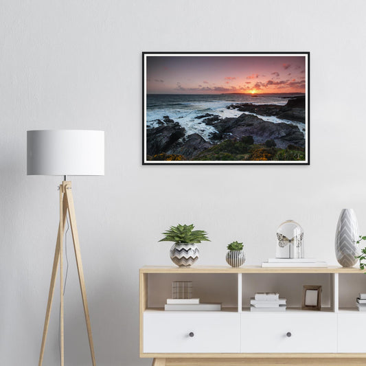Framed print of Heybrook Bay in Plymouth, Devon at sunset
