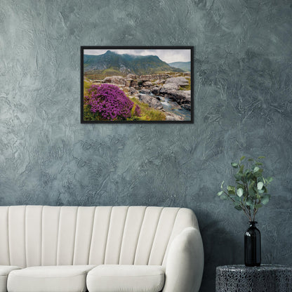 Serene mountain canvas with blooming heather