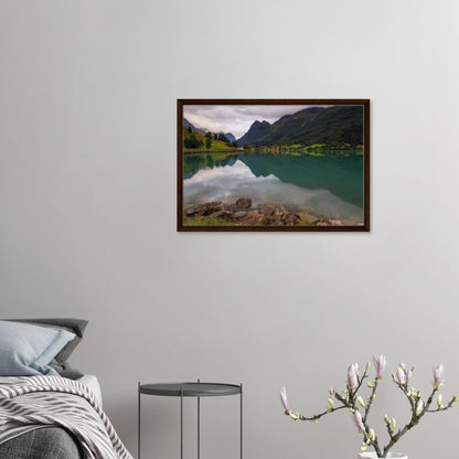 Quiet Lake Floen landscape print with stone-lined shoreline