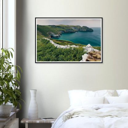 Azure seascape framed print of Trethevy Tintagel Cornwall