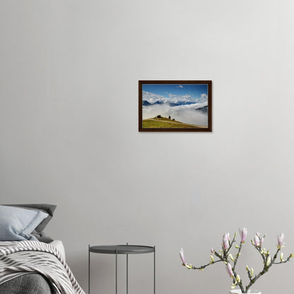 Mountain cabin above cloudline in Austria canvas print