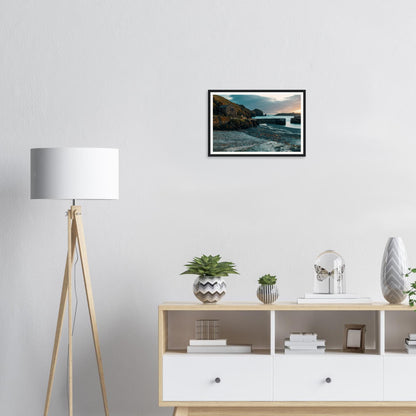 Harbour building and quay at Mullion Cove framed print Cornwall