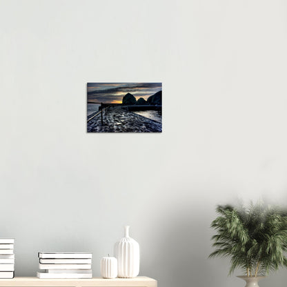 Calm sea at dusk and glowing cliffs in Mullion Cove canvas