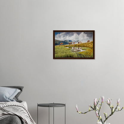 Panoramabahn framed canvas featuring pastoral alpine life