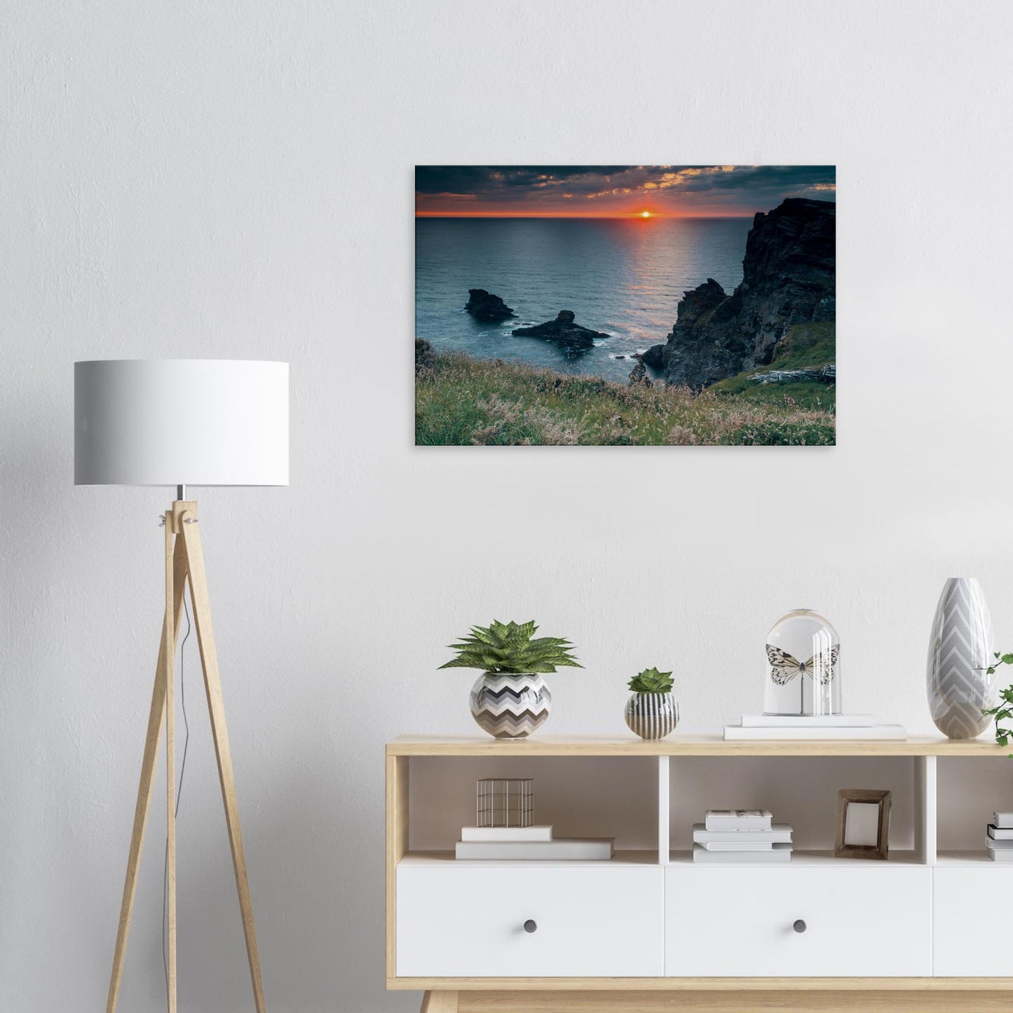 Warm sunset colours over Cornwall coast in fine art print