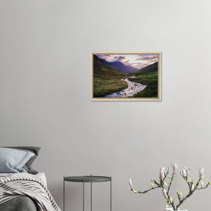 Framed artwork of Honister Pass with glowing hills and clouds