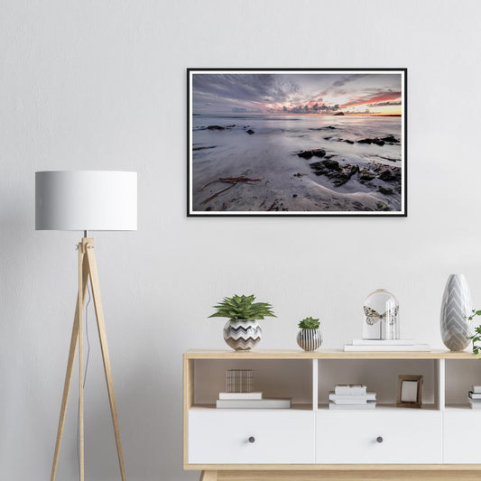 Framed print of Wembury Beach in Plymouth, Devon at dusk