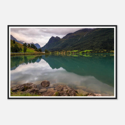 Scenic framed wall art of Lake Floen and Norwegian mountains
