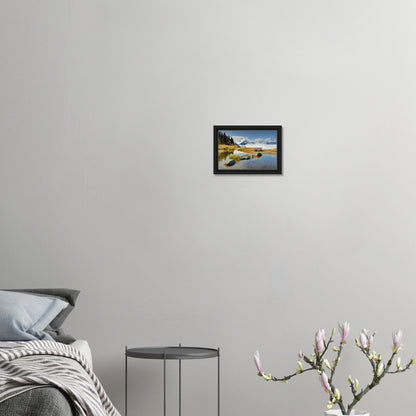 Resterhöhe canvas featuring bench, pond, and cloud-filled valley