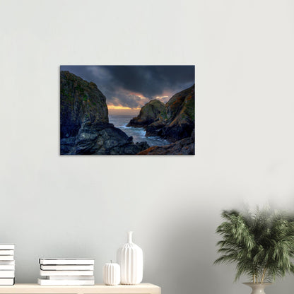 Atmospheric Cornish cove scene at close of day on canvas