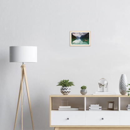 Mist-shrouded mountains above Lovatnet Lake framed wall art