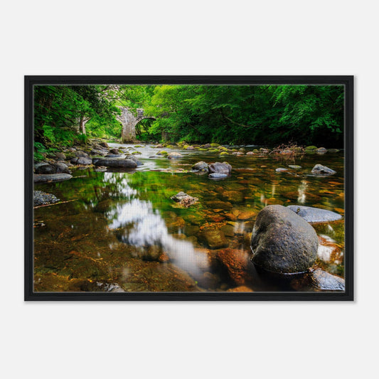 Dartmoor stone bridge and river scene in wall art print