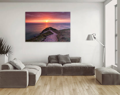Printable wall art of Devon headland with sunset over the sea