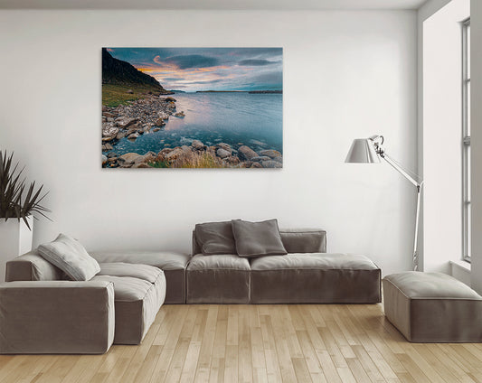 Printable wall art of Scottish coastline with dramatic skies