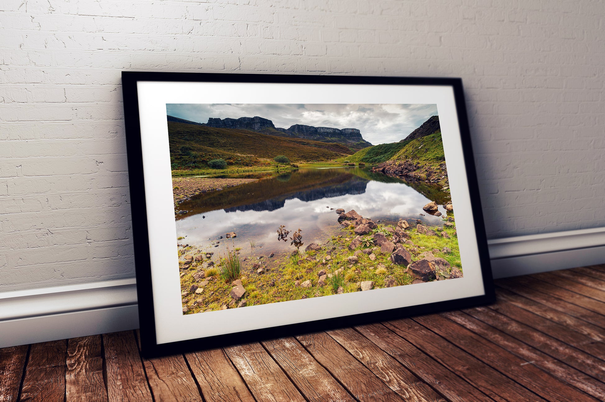 Printable wall art of Scottish Highlands loch with mountains