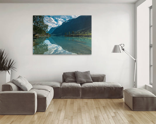 Printable wall art of Scandinavian fjord landscape reflection