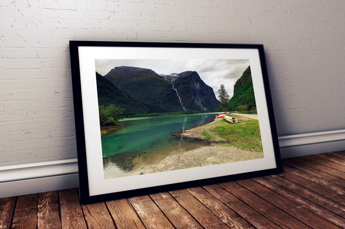 Riverscape, Mount Ramnefjell and Utigardsfossen Waterfall, Norway