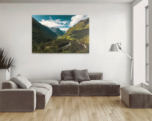 Printable wall art of scenic Norwegian valley landscape