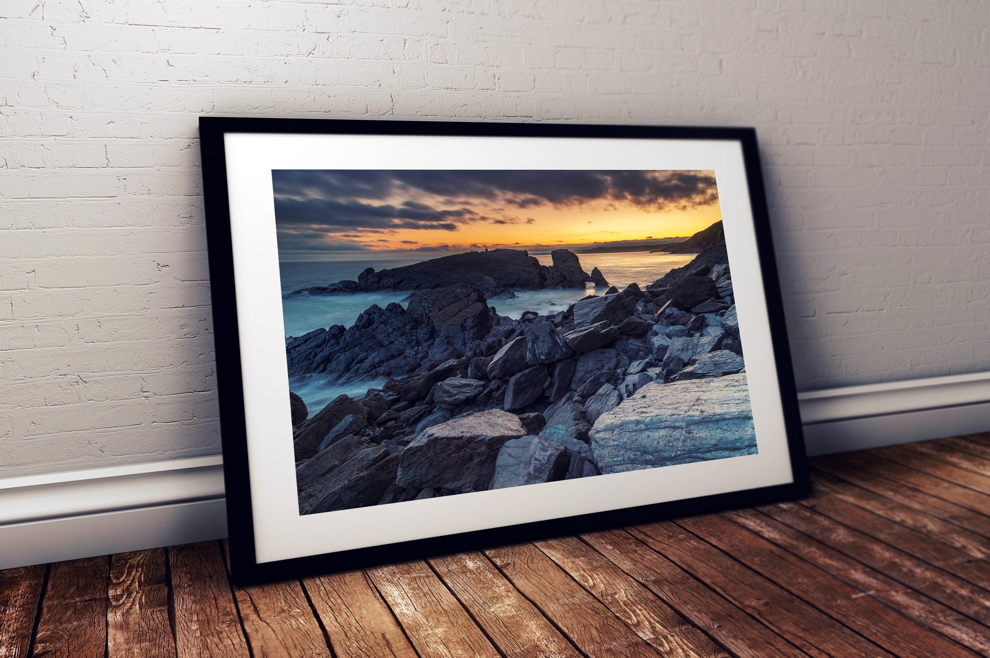 Cornwall coastal wall art sunset over Whitsand Bay