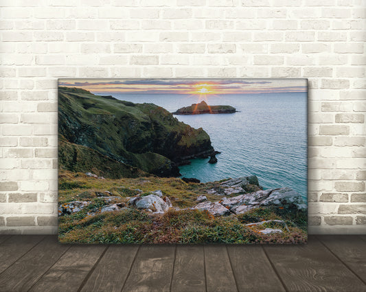 Sunset Mullion Cove Cornwall cliffs and sea