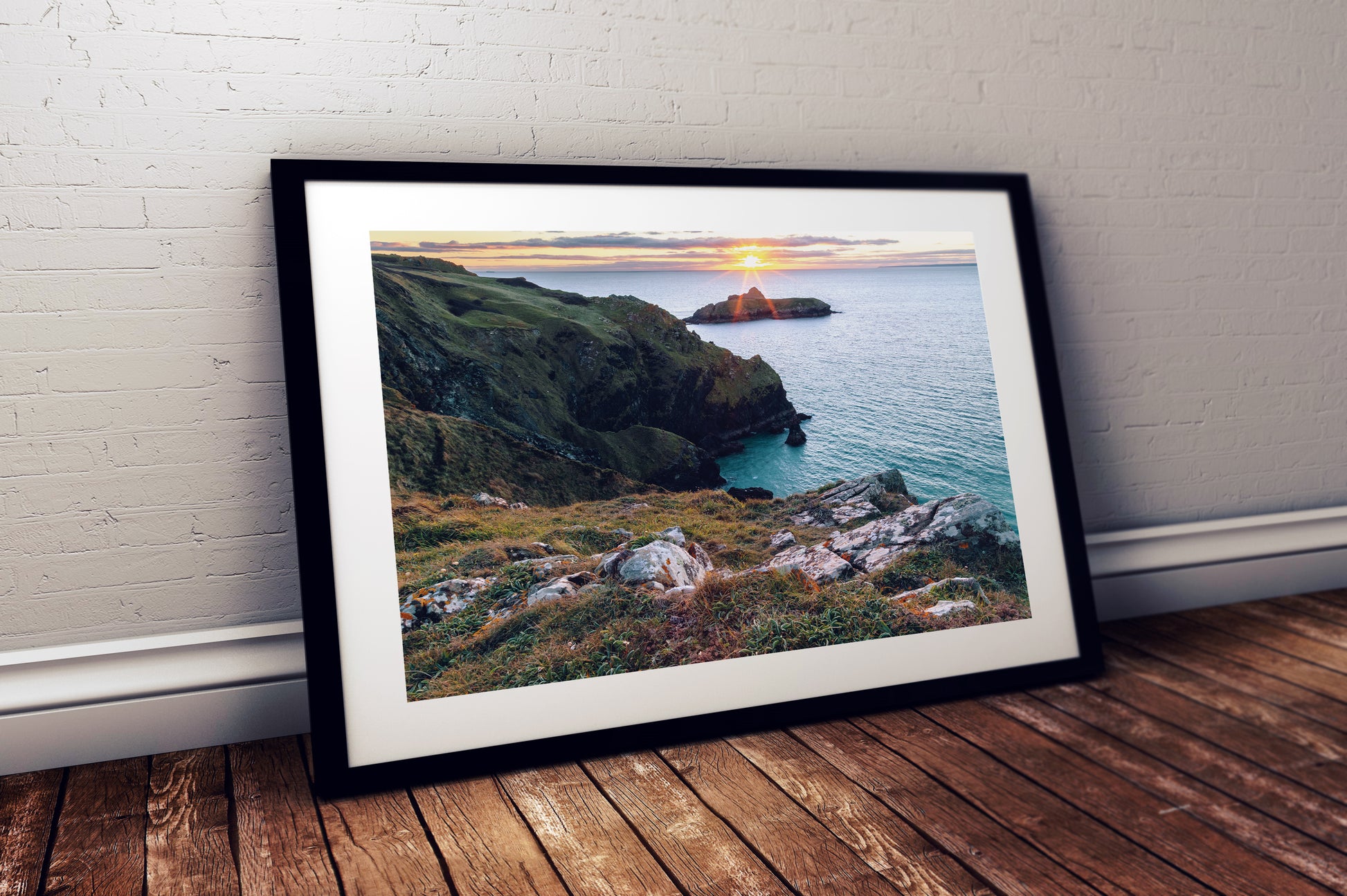 Cornish coastline at sunset Mullion Cove photo