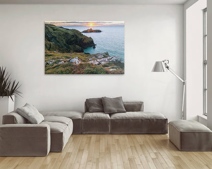Golden hour seascape Mullion Cove Cornwall