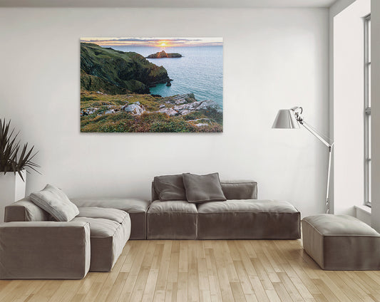 Golden hour seascape Mullion Cove Cornwall