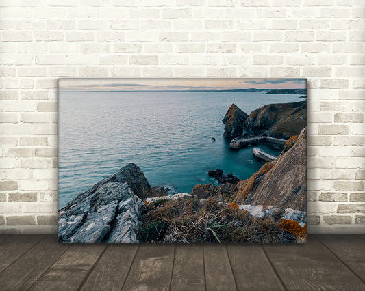 Sunset Mullion Cove harbour Cornwall