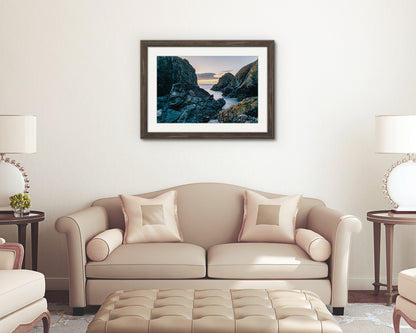 Atlantic ocean cliffs at Mullion Cove sunset