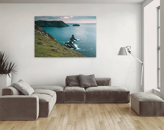 Rugged cliffs and sea stacks Tintagel Cornwall