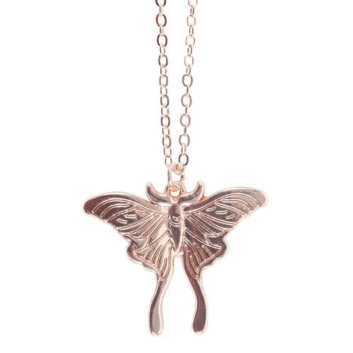 Nickel-free stainless steel Luna Moth pendant necklace on decorative backing card