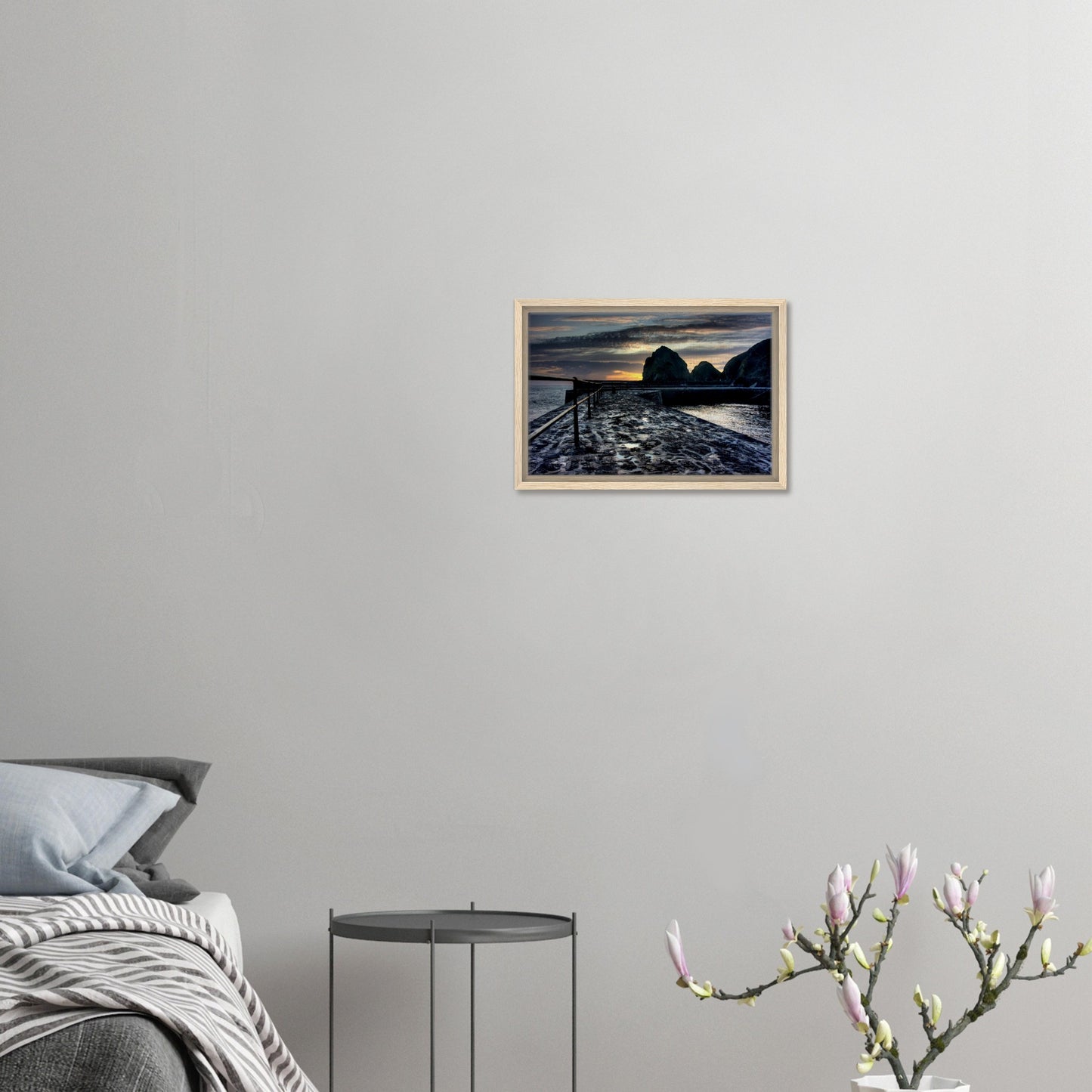 Framed canvas showing wet slipway reflecting golden light